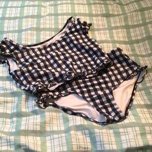 Black and white checkered, ruffled 2 piece bathing suit old navy kids large